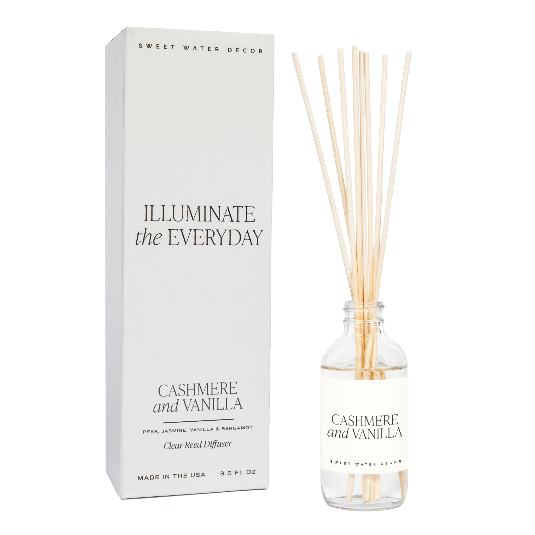 Cashmere and Vanilla Clear Reed Diffuser - Sweet Water Decor - Reed Diffusers