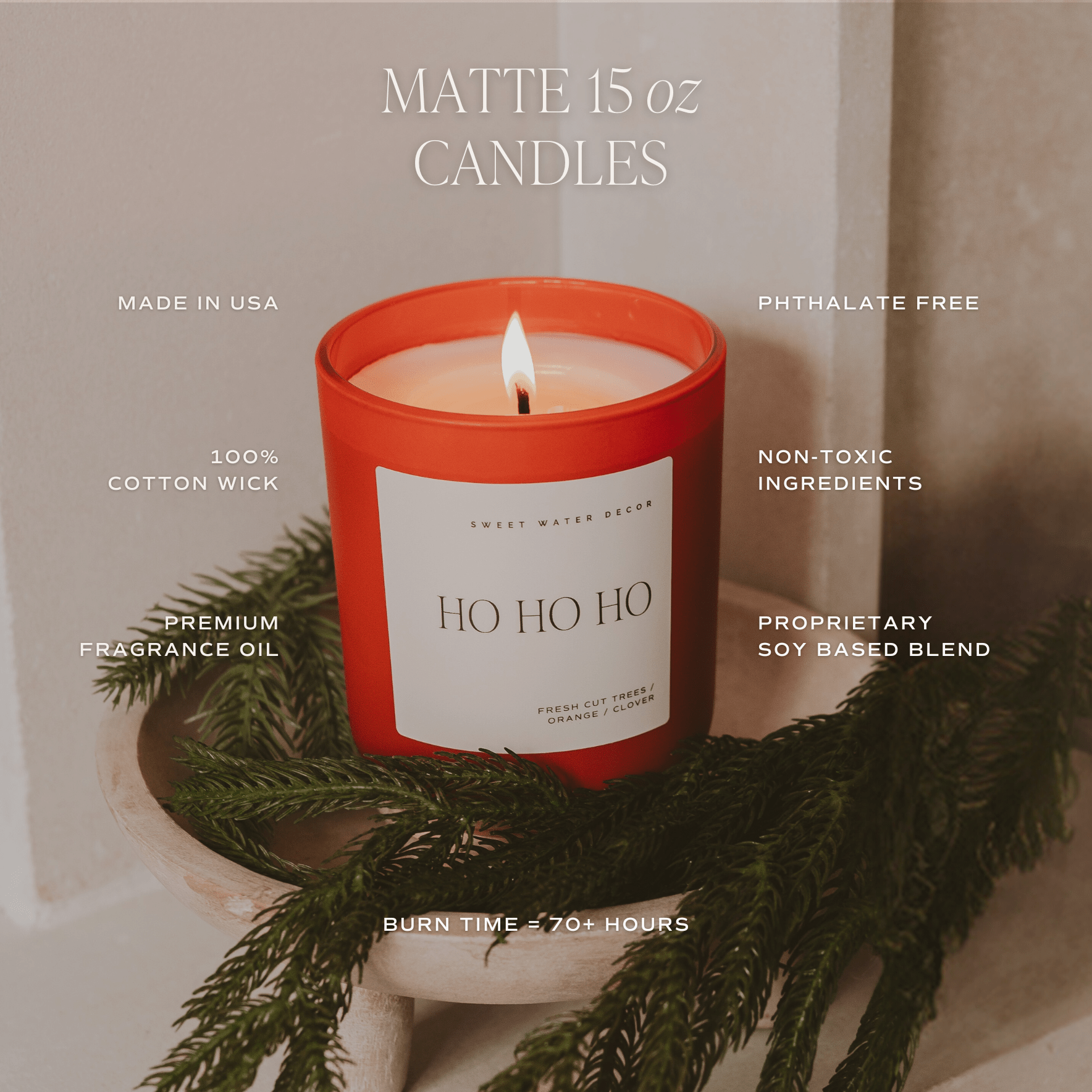 Candy Cane and Cocoa Soy Candle - Red Matte Jar - 15 oz (Hot Cocoa and Peppermint) - Sweet Water Decor - Candles