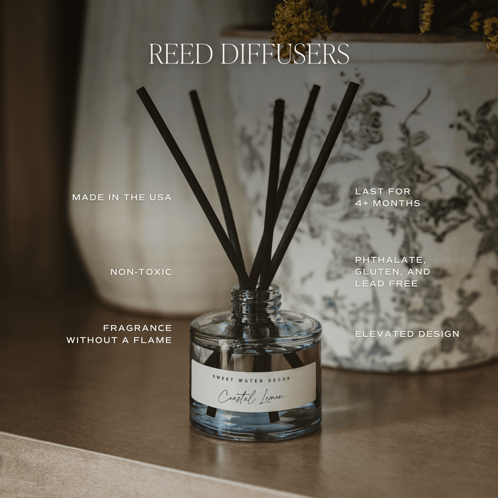 Coastal Lemon Blue Tinted Glass Jar Reed Diffuser - Sweet Water Decor - Reed Diffusers