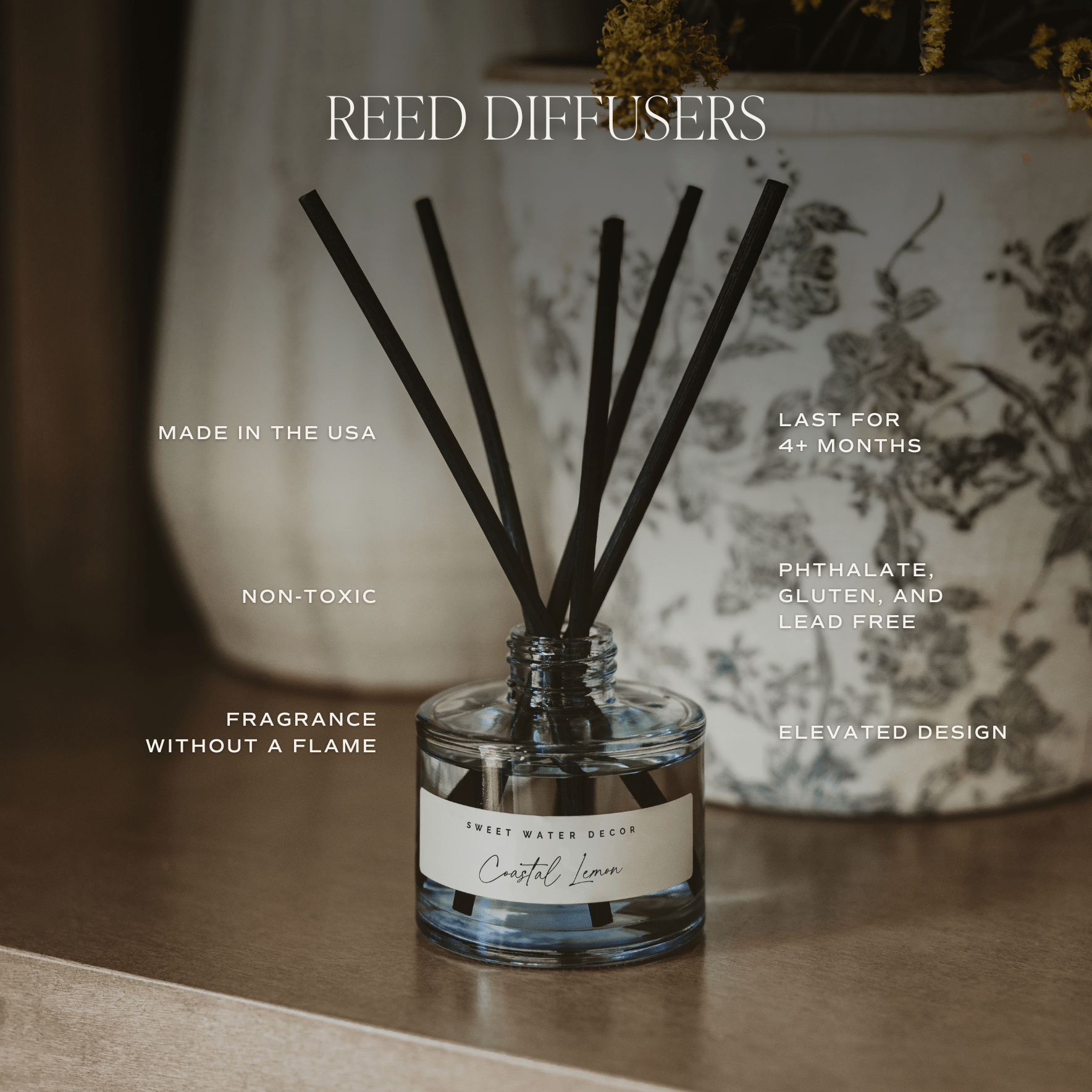 Coastal Lemon Blue Tinted Glass Jar Reed Diffuser - Sweet Water Decor - Reed Diffusers