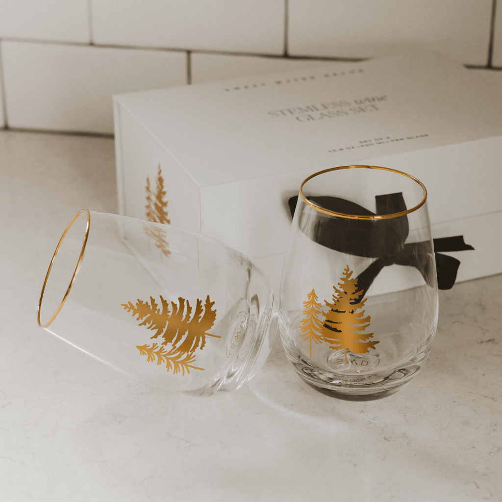 Trees Stemless Wine Glass - Boxed Set of 2 - Sweet Water Decor - wine glass boxed set