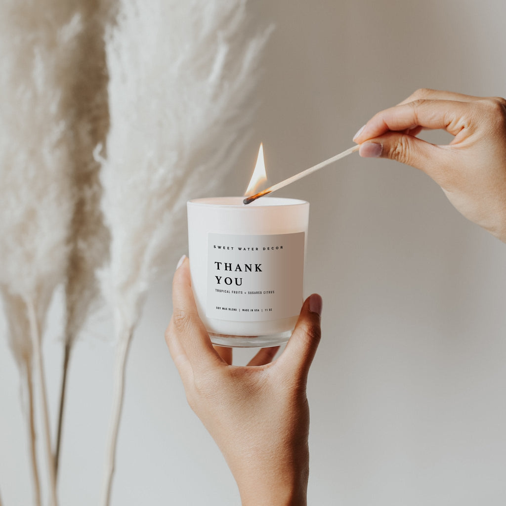 Thank You! Soy Candle - White Jar - 11 oz - Sweet Water Decor - Candles