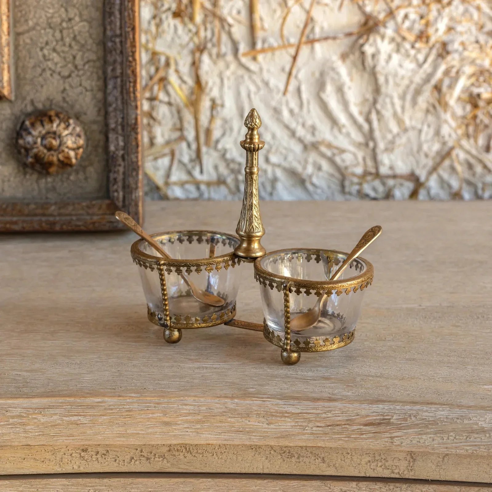 Astor Gold Salt Cellar with Spoons - Sweet Water Decor - Salt Cellar