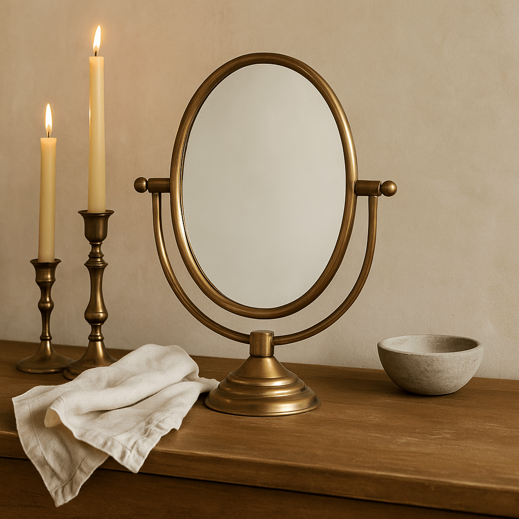 Austine Framed Mirror on Stand – Antique Brass Finish - Sweet Water Decor - Mirrors