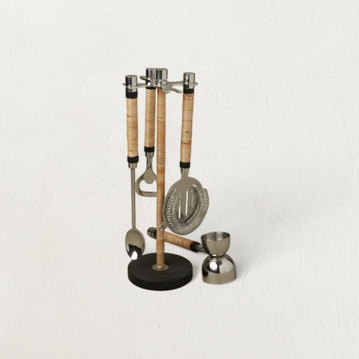 Bailey Rattan Hanging Bar Tool Set - Sweet Water Decor - Kitchen Accessories