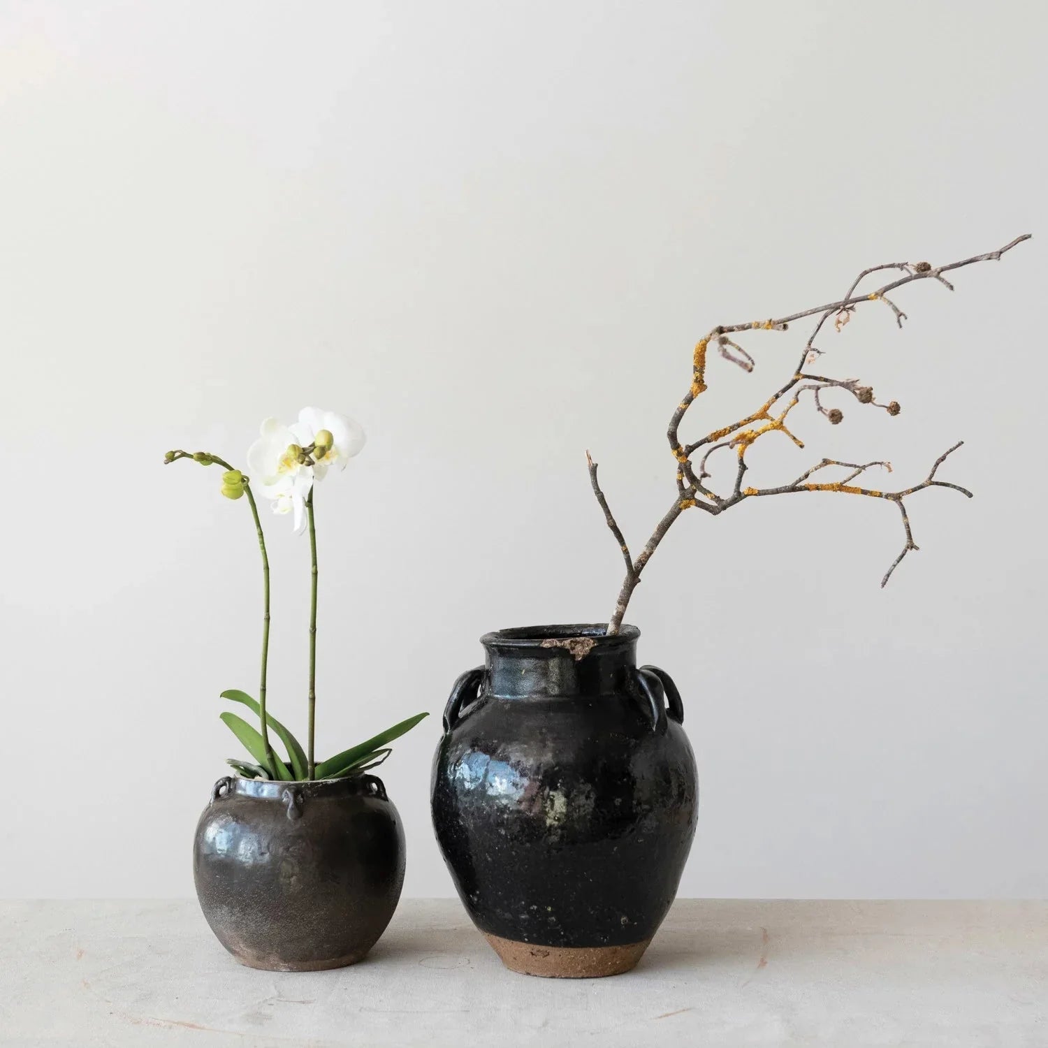 Found Black Clay Jar with Handles - Sweet Water Decor - vase