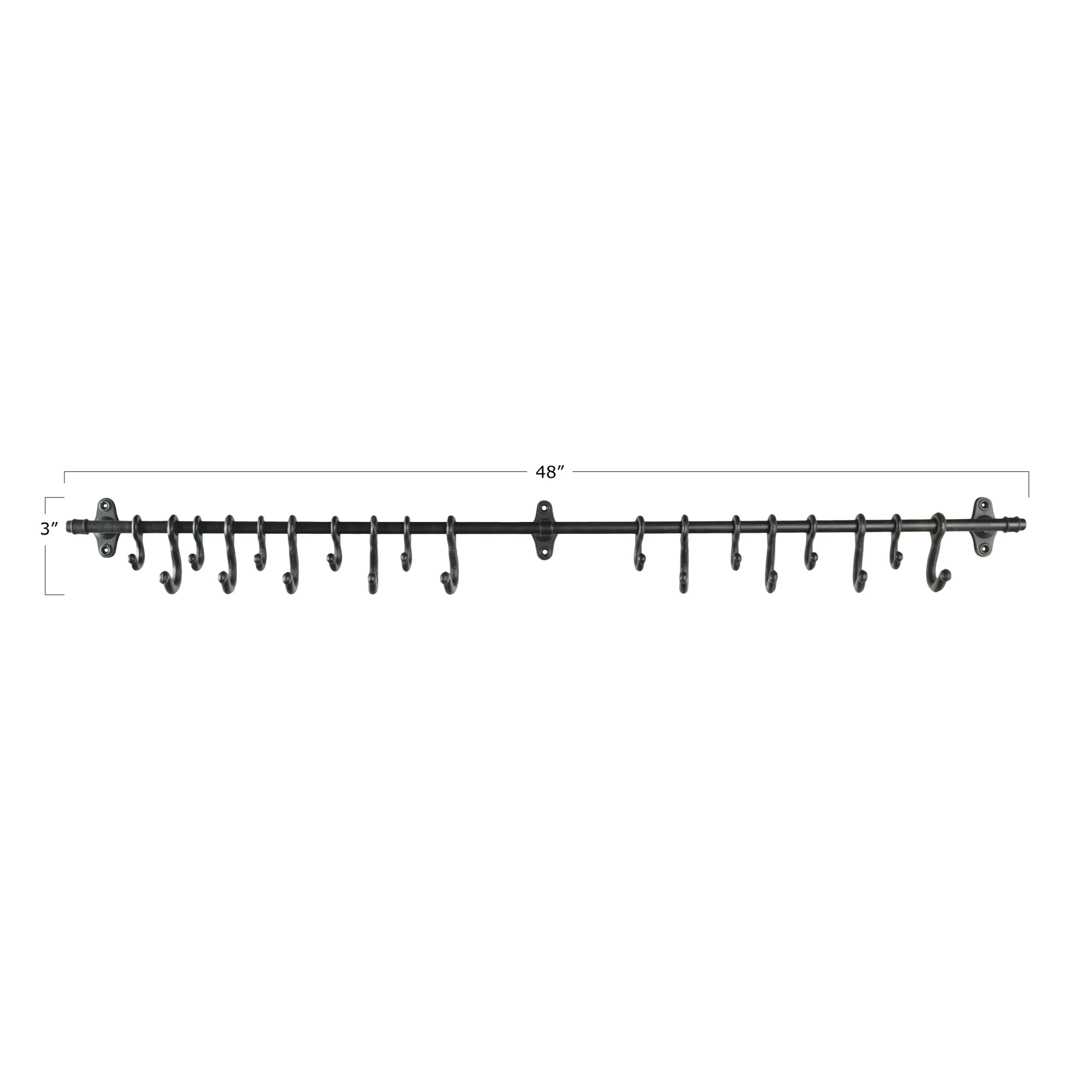 Forged Metal Wall Rod with Hooks - Sweet Water Decor - rod and hooks